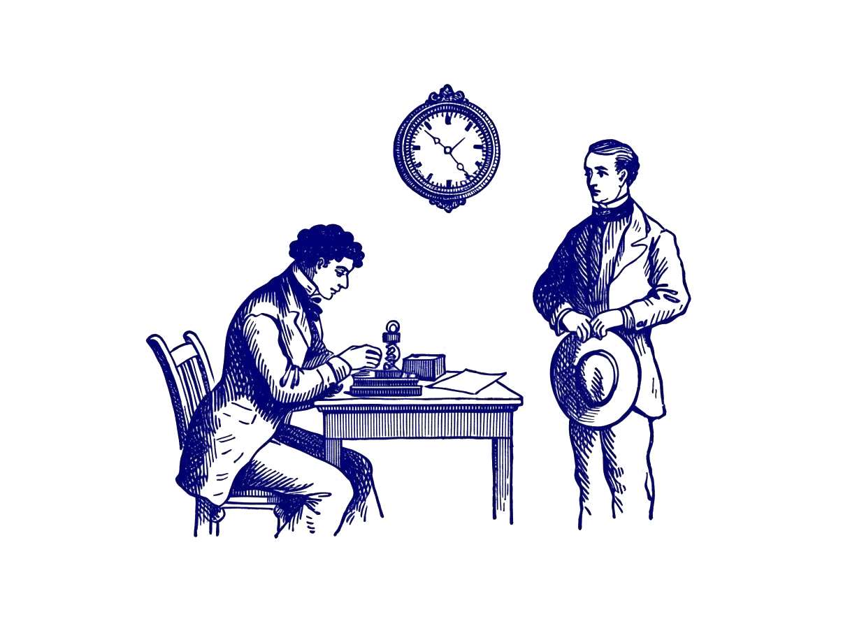 Engraving of a telegraph operator sending a message