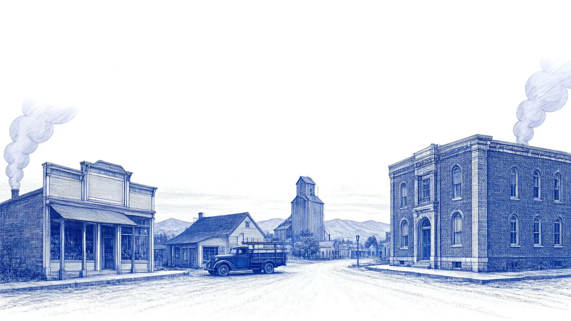 Engraving of a small-town main street